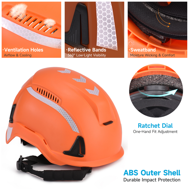 ES-SAFEYEAR Schutzhelm Typ 2 mit Kinnriemen, EN397:2025 T2 Kletterhelm, Aufprallschutz von oben und seitlich, belüfteter, gut sichtbarer Industrie-Bauhelm für Seilzugang und Baumpfleger W-6000