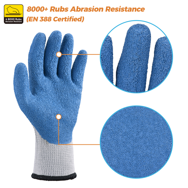 EU-SAFEYEAR LY3013 Latex-Arbeitshandschuhe 5 Paar – Blau/Grau, rutschfest, abriebfest (EN388) für Bau, Garten und tägliche Arbeit