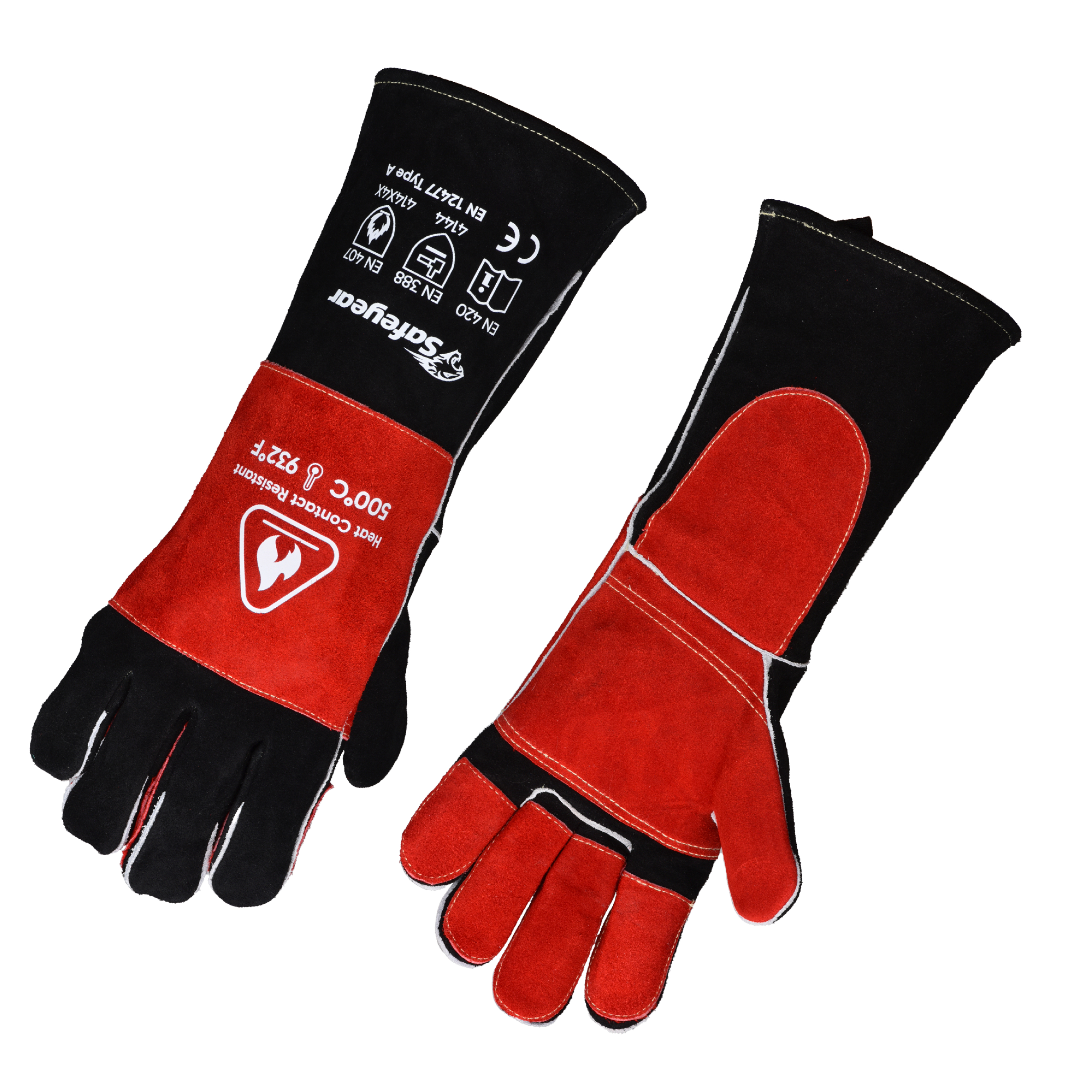 EU-Safeyear Hitzebeständige Schweißerhandschuhe aus Leder, Schmiede-MIG/Stick-Handschuhe mit Kevlar-Nähten