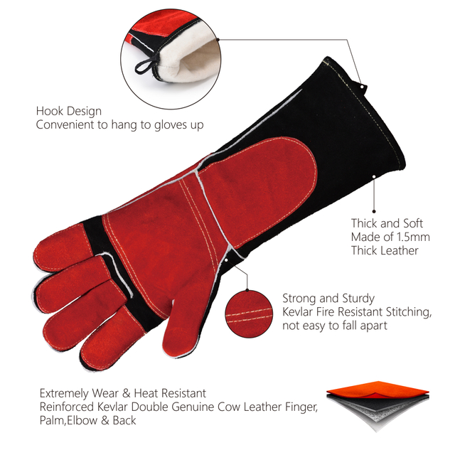 UK-Safeyear Hitzebeständige Schweißerhandschuhe aus Leder, Schmiede-MIG/Stick-Handschuhe mit Kevlar-Nähten