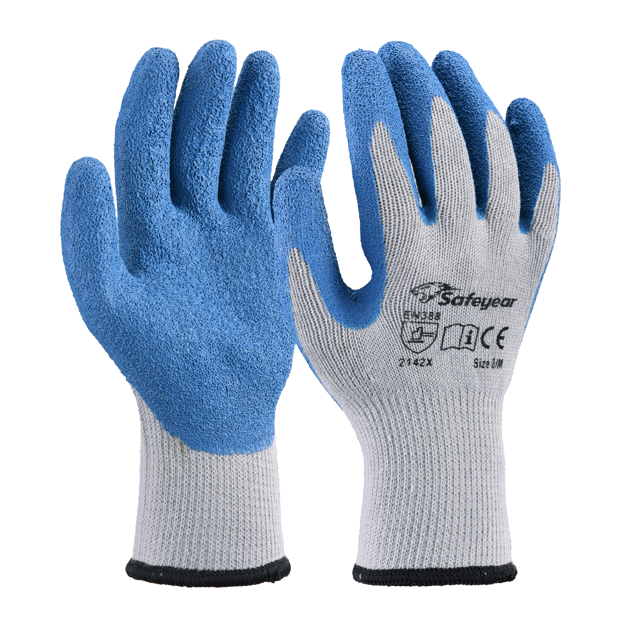 EU-SAFEYEAR LY3013 Latex-Arbeitshandschuhe 5 Paar – Blau/Grau, rutschfest, abriebfest (EN388) für Bau, Garten und tägliche Arbeit