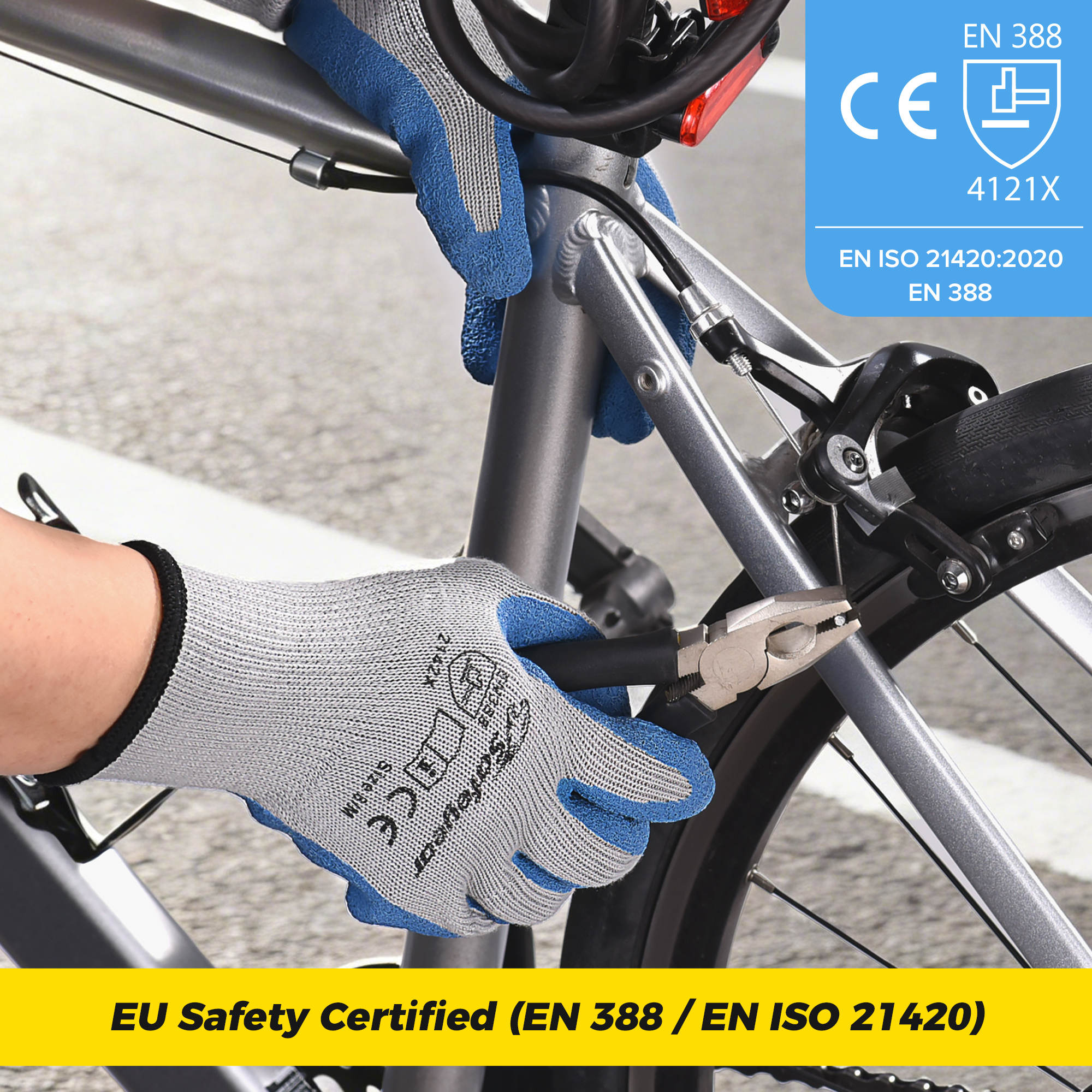 EU-SAFEYEAR LY3013 Latex-Arbeitshandschuhe 5 Paar – Blau/Grau, rutschfest, abriebfest (EN388) für Bau, Garten und tägliche Arbeit