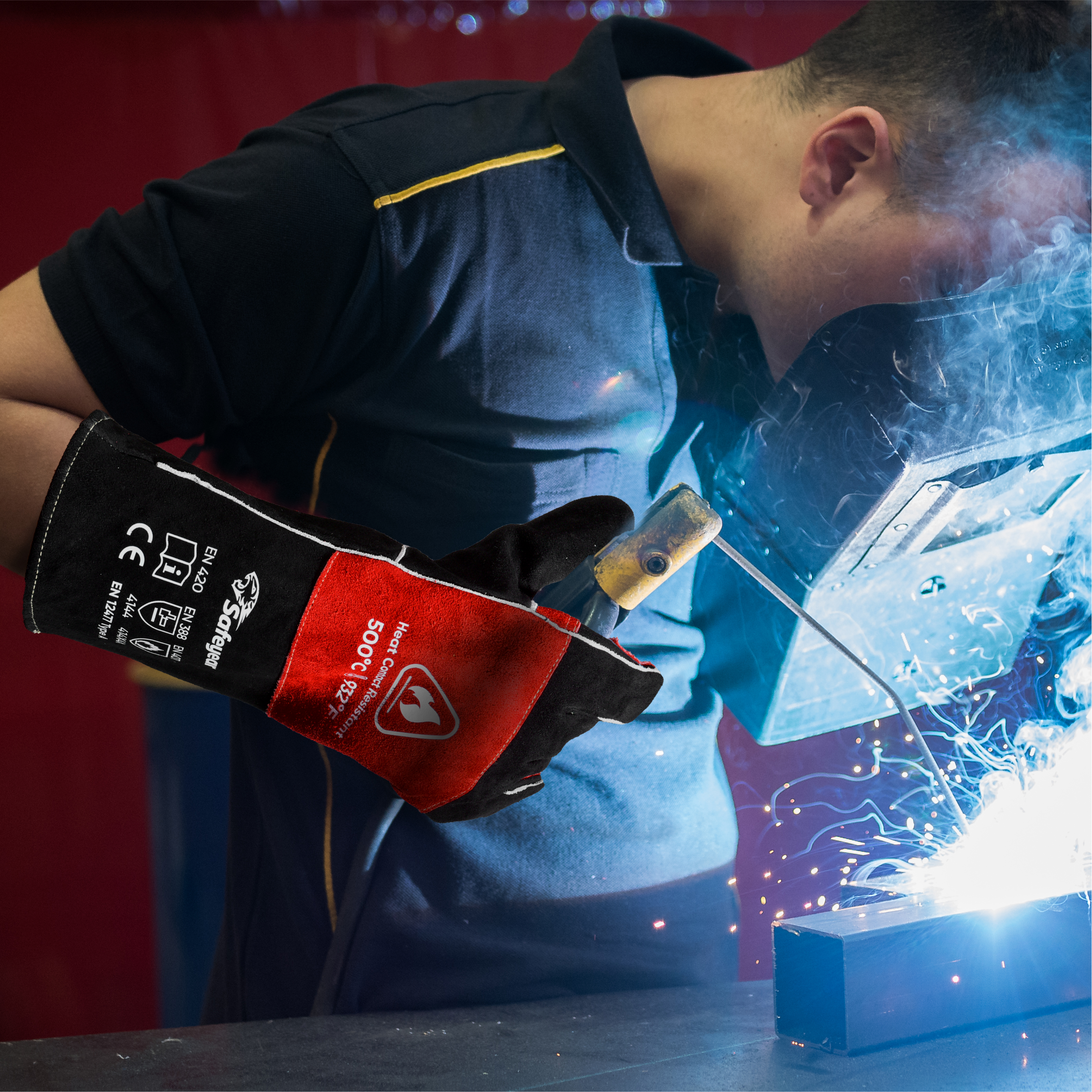 EU-Safeyear Hitzebeständige Schweißerhandschuhe aus Leder, Schmiede-MIG/Stick-Handschuhe mit Kevlar-Nähten