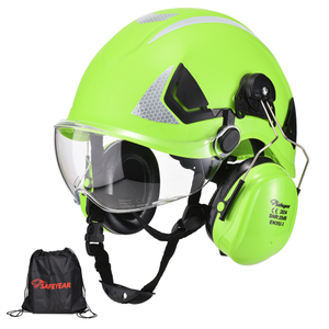 EU-SAFEYEAR Schutzhelm mit kratzfester Brille, Ohrenschützer, CE EN397 Schutzhelme mit Kinnriemen, leicht reflektierend, belüftet, ABS-Schutzhelme für Industriearbeiter, 6-Punkt-Aufhängung