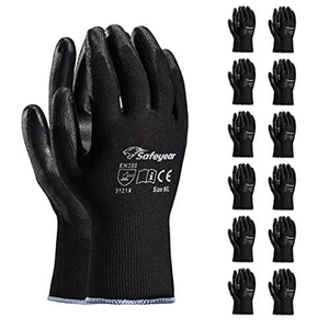 SAFEYEAR 12 Paar schwarze Schutzhandschuhe, PU-beschichtete Arbeitshandschuhe für allgemeine Arbeiten, Gartenhandschuhe mit gutem Halt