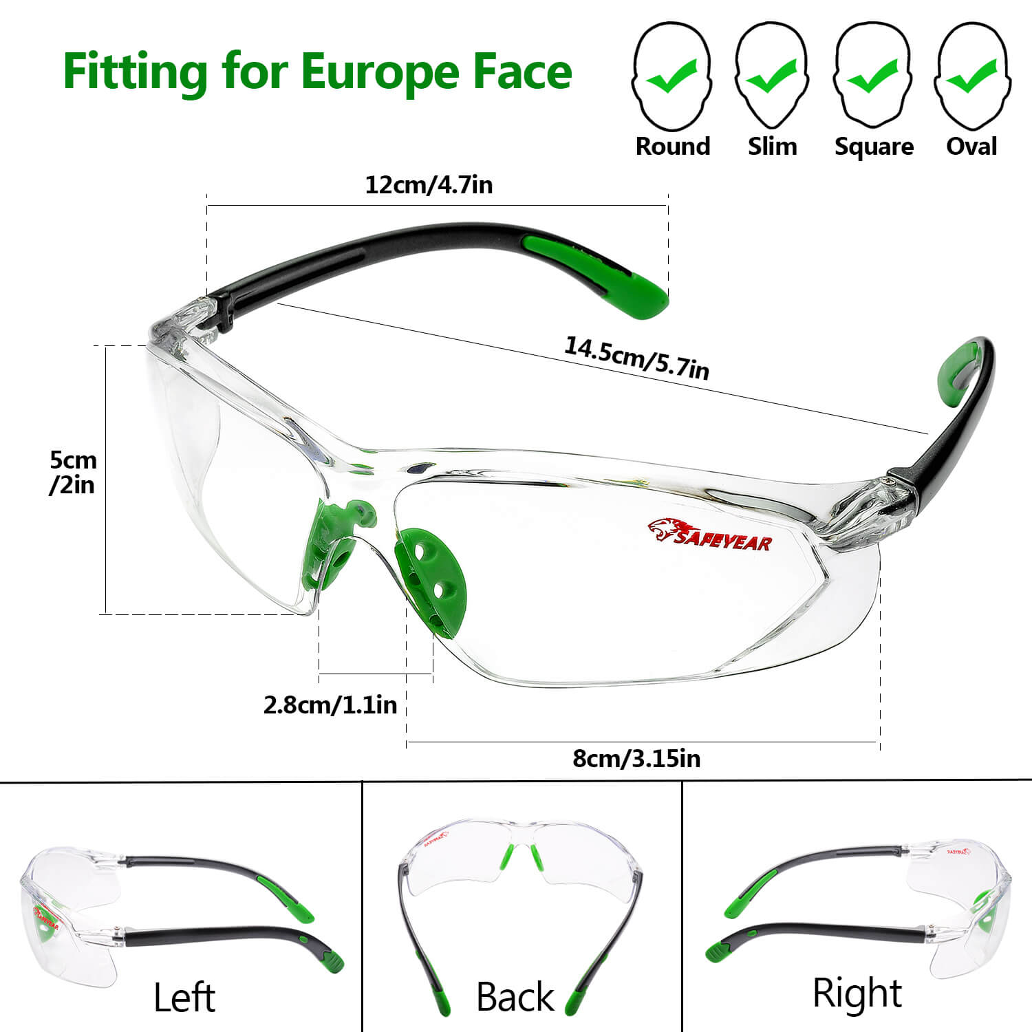 Safeyear Super Clear Anti Scratch Fogless Z87 Schutzbrille für Männer und Frauen