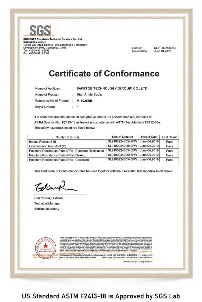 Safetoe-Arbeitsstiefel ASTM-Zertifizierung