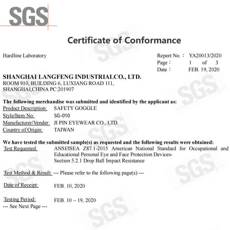 SG010US ANSI-Zertifikat