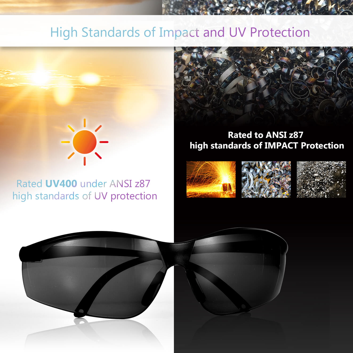 Safeyear Schutzbrille mit schwarz getönten dunklen Gläsern für Männer und Frauen